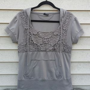 💥FLASH SALE Rue21 Short Sleeve Gray Hoodie Top XL